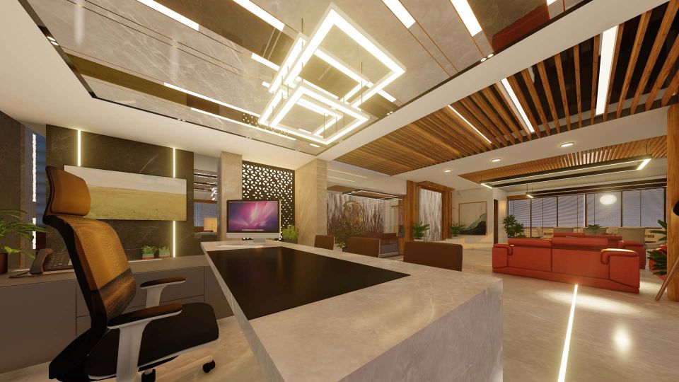 Luxurious Indian Contemporary Style Office With Lounge